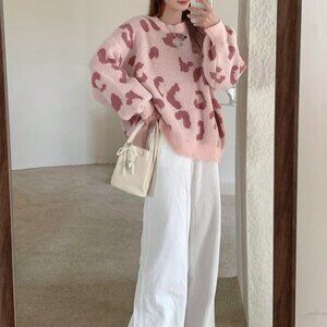 Casual Women's Multicolor Loose Fit Leopard Sweater